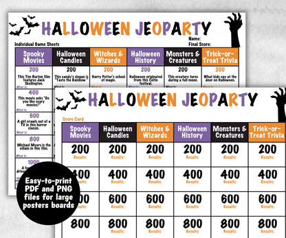 Halloween Jeopardy, Trivia Party, Printable Adult & Teen Activity, Halloween Quiz, Group Game Show, Fall Party activity, Zoom Family Feud-Halloween Printables -TheHustlingCatLady-Party Games