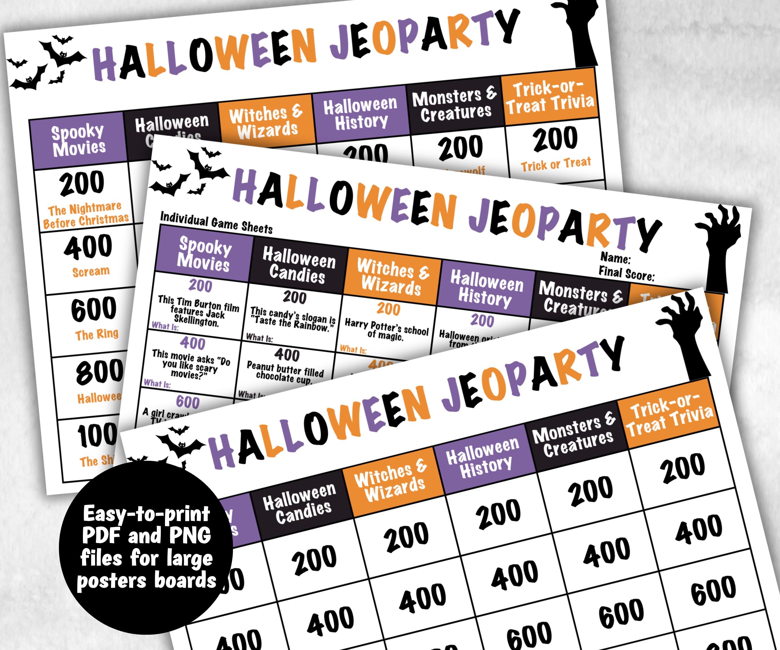 Halloween Jeopardy, Trivia Party, Printable Adult & Teen Activity, Halloween Quiz, Group Game Show, Fall Party activity, Zoom Family Feud-Halloween Printables -TheHustlingCatLady-Party Games