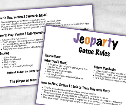Halloween Jeopardy, Trivia Party, Printable Adult & Teen Activity, Halloween Quiz, Group Game Show, Fall Party activity, Zoom Family Feud-Halloween Printables -TheHustlingCatLady-Party Games