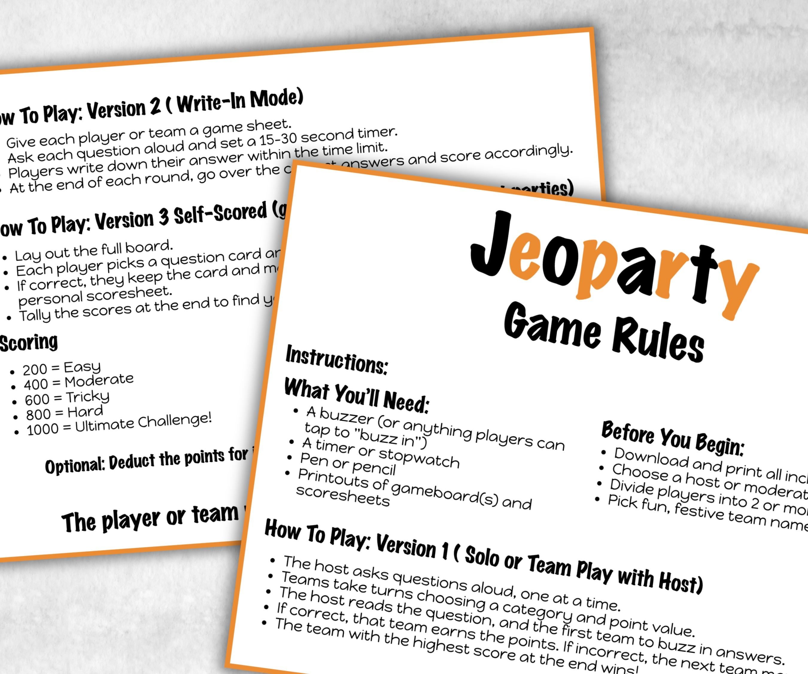 Halloween Trivia Party, Printable Adult & Teen Activity, Halloween Jeopardy Quiz, Group Game Show, Fall Party activity, Zoom Family Feud-Halloween Printables -TheHustlingCatLady-Party Games