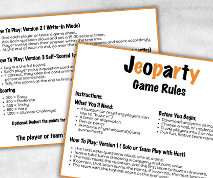 Halloween Trivia Party, Printable Adult & Teen Activity, Halloween Jeopardy Quiz, Group Game Show, Fall Party activity, Zoom Family Feud-Halloween Printables -TheHustlingCatLady-Party Games
