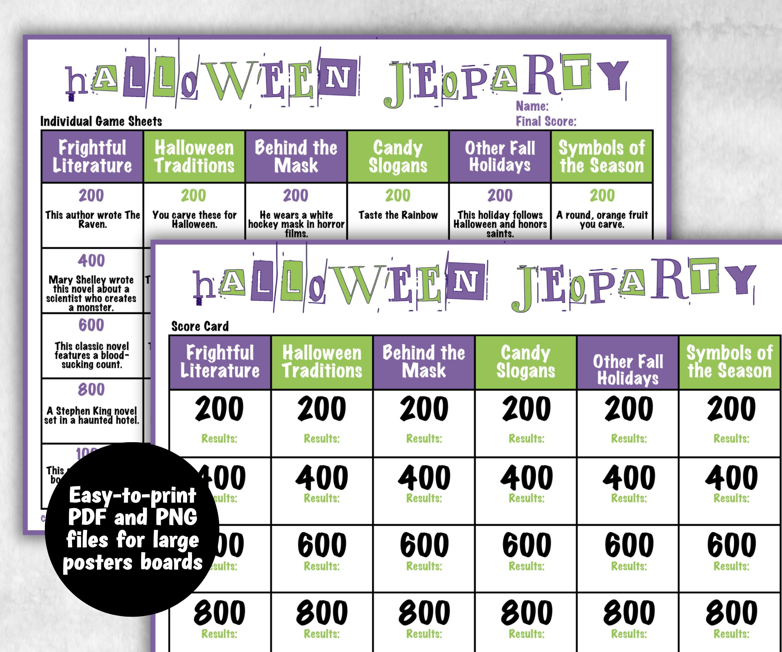 Halloween Jeopardy Quiz, Trivia Party, Printable Adult & Teen Activity, Halloween Group Game Show, Fall Party activity, Zoom Family Feud-Halloween Printables -TheHustlingCatLady-Party Games