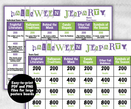 Halloween Jeopardy Quiz, Trivia Party, Printable Adult & Teen Activity, Halloween Group Game Show, Fall Party activity, Zoom Family Feud-Halloween Printables -TheHustlingCatLady-Party Games