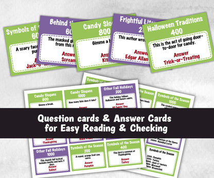 Halloween Jeopardy Quiz, Trivia Party, Printable Adult & Teen Activity, Halloween Group Game Show, Fall Party activity, Zoom Family Feud-Halloween Printables -TheHustlingCatLady-Party Games