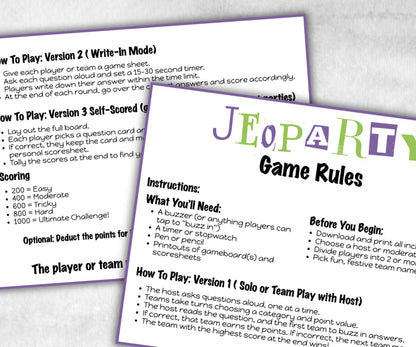 Halloween Jeopardy Quiz, Trivia Party, Printable Adult & Teen Activity, Halloween Group Game Show, Fall Party activity, Zoom Family Feud-Halloween Printables -TheHustlingCatLady-Party Games