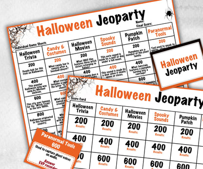 Halloween Adult Jeoparty Trivia Party, Printable Teen Activity, Halloween Quiz, Group Game Show, Fall Party activity, Zoom Family Feud-Halloween Printables -TheHustlingCatLady-Party Games