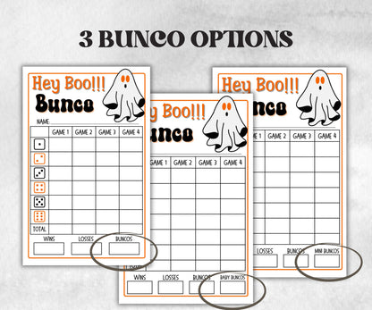 Printable Hey Boo Bunco Score Sheet, Halloween Bunco Invitation, Bunco Game, Tally Sheet, bunco score card, Ghostly bunco night, Bunco Night-Halloween Printables -TheHustlingCatLady-Party Games