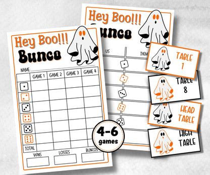Printable Hey Boo Bunco Score Sheet, Halloween Bunco Invitation, Bunco Game, Tally Sheet, bunco score card, Ghostly bunco night, Bunco Night-Halloween Printables -TheHustlingCatLady-Party Games