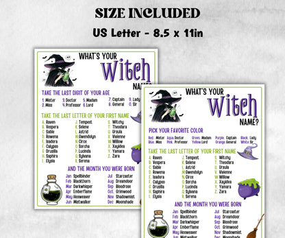 Whats Your Witch Name Game, Kids Halloween Wicked theme party, Witch Name Game Birthday Party, Witch Party Game, Magic Potion, Witch Night-Halloween Printables -TheHustlingCatLady-Party Games