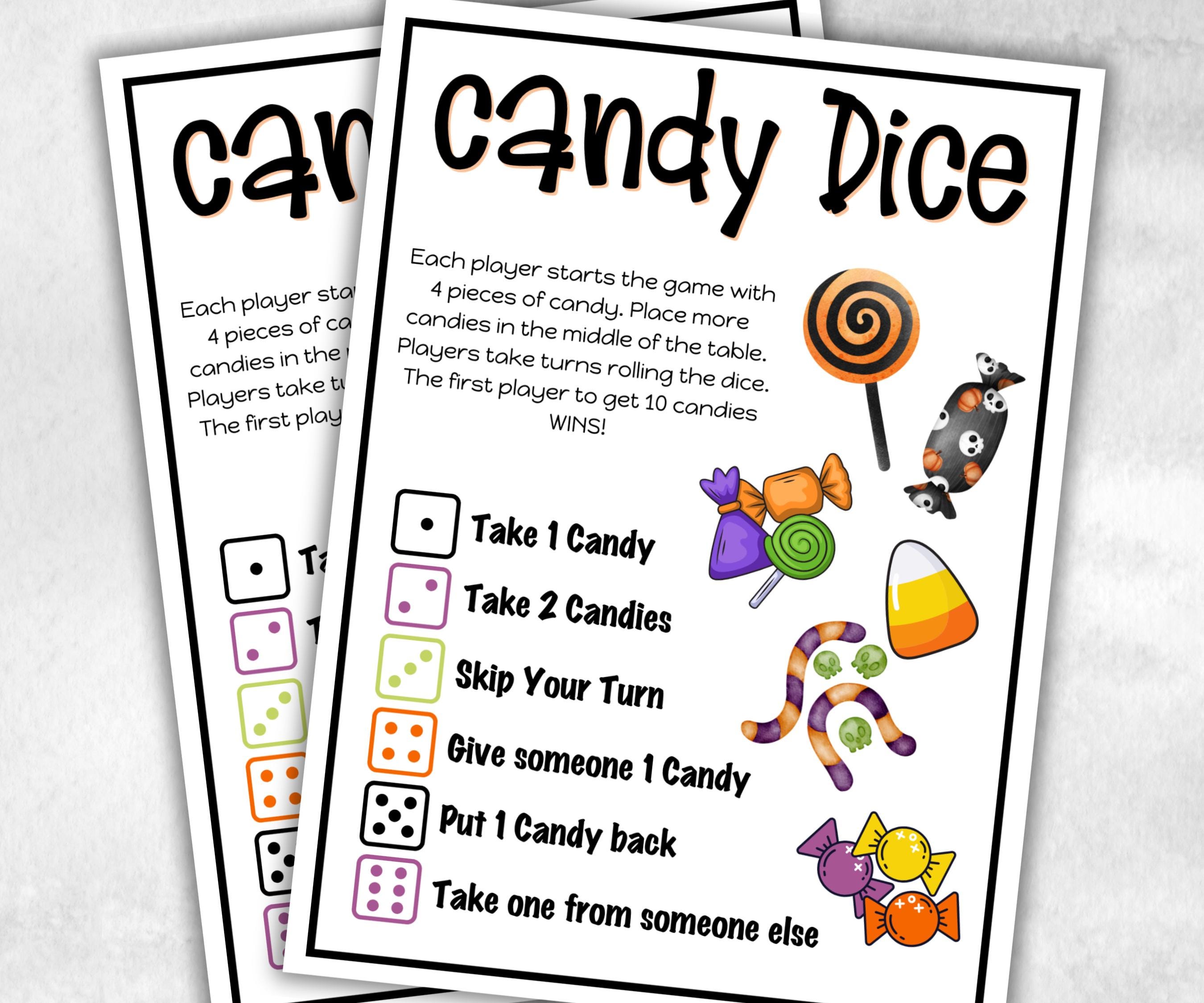 Halloween Candy Dice, Candy Party Game Activity, Teen kid, School Halloween, Baby Shower Game, Office Party, Family Game Night-Halloween Printables -TheHustlingCatLady-Party Games