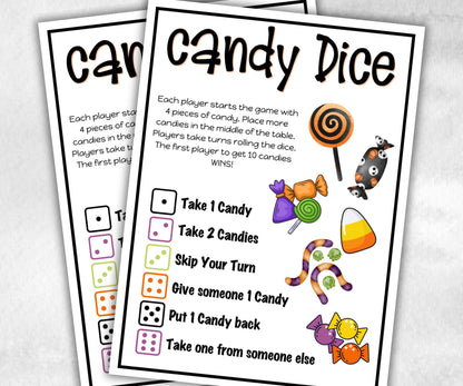 Halloween Candy Dice, Candy Party Game Activity, Teen kid, School Halloween, Baby Shower Game, Office Party, Family Game Night-Halloween Printables -TheHustlingCatLady-Party Games