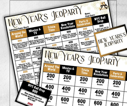 New Years Jeopardy, Trivia Party, Printable Adult & Teen Activity, New Years Quiz, Group Game Show, Winter Party activity, Zoom Family Feud-New Year&#39;s -TheHustlingCatLady-Party Games