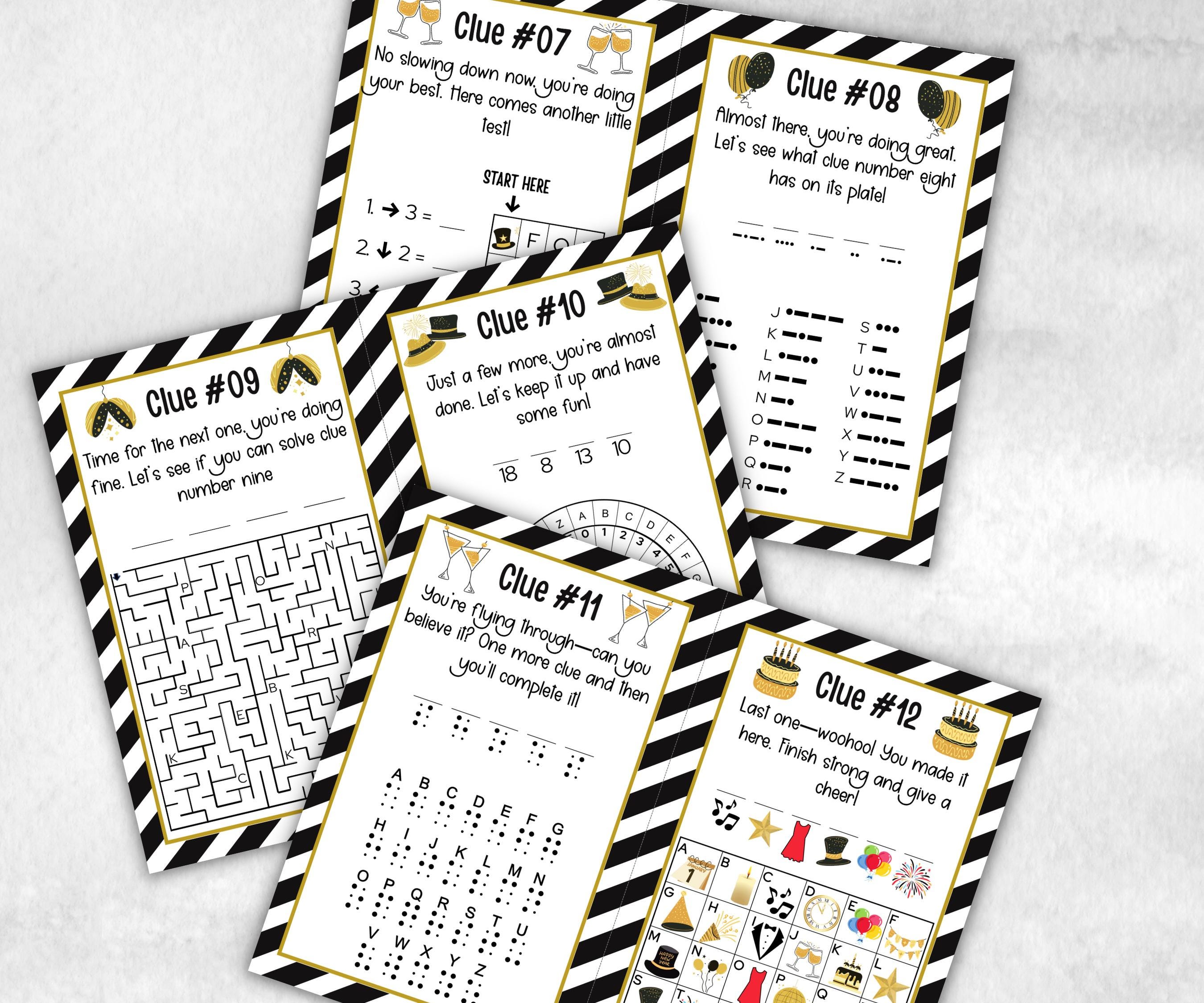 New Years Eve Indoor Treasure Hunt Kids, Printable New Year Party Games, New Year Activity, New Year Scavenger, Nye Treasure Hunt Clues-New Year&#39;s -TheHustlingCatLady-Party Games