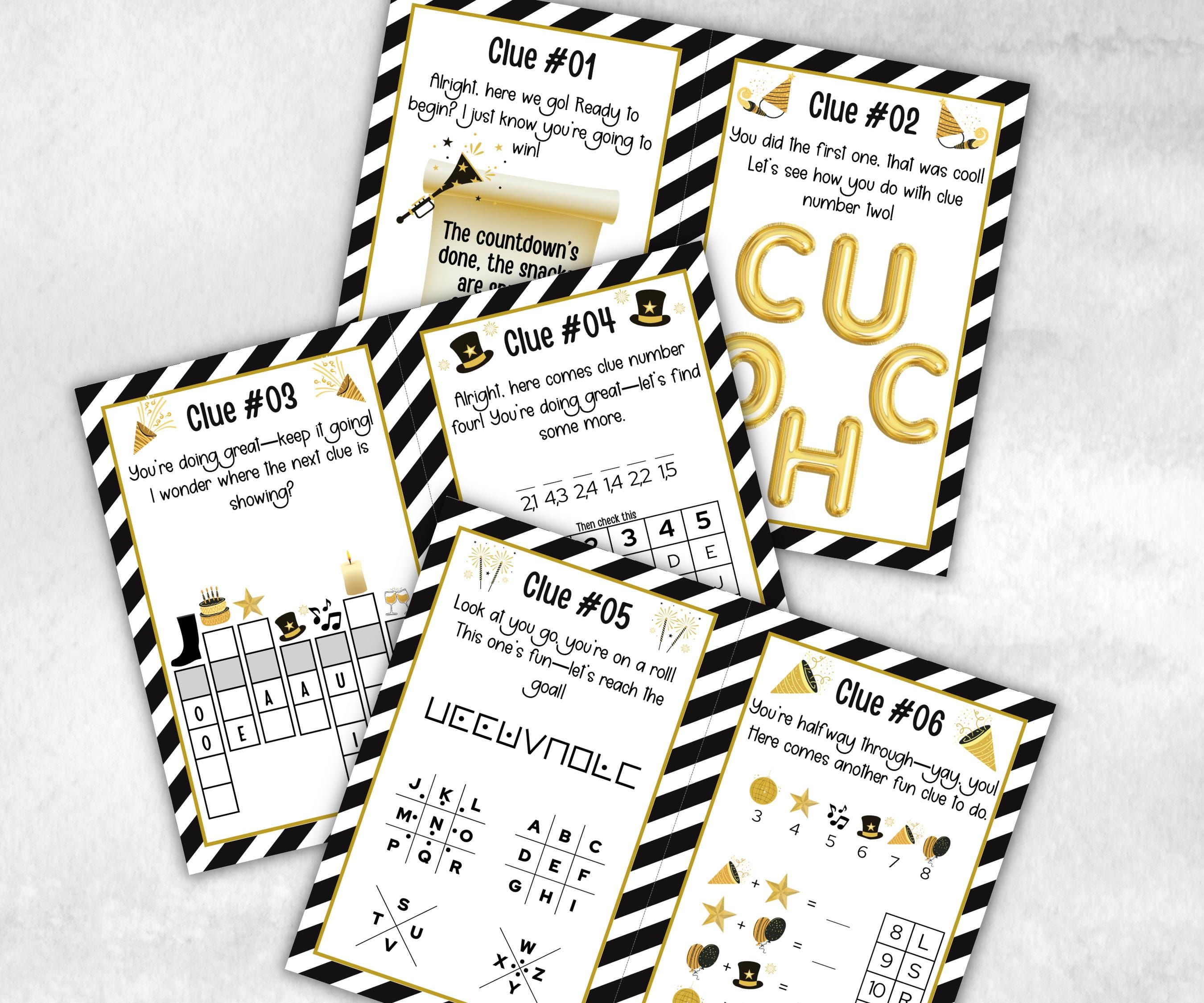 New Years Eve Indoor Treasure Hunt Kids, Printable New Year Party Games, New Year Activity, New Year Scavenger, Nye Treasure Hunt Clues-New Year&#39;s -TheHustlingCatLady-Party Games