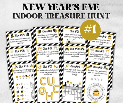 New Years Eve Indoor Treasure Hunt Kids, Printable New Year Party Games, New Year Activity, New Year Scavenger, Nye Treasure Hunt Clues-New Year&#39;s -TheHustlingCatLady-Party Games