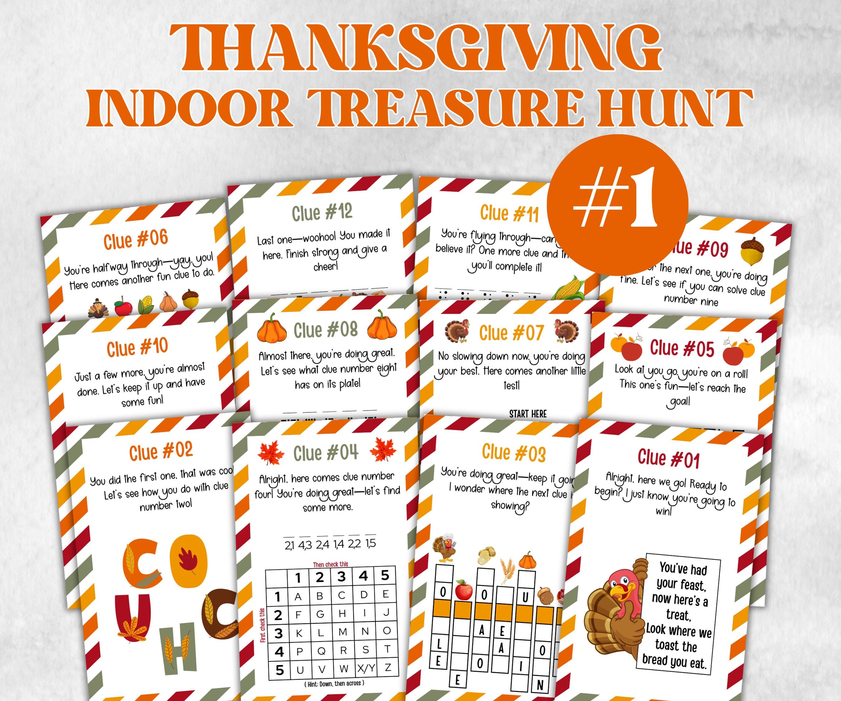 Thanksgiving Indoor Treasure Hunt Game, Printable Turkey Quiz, Adventure for Kid, Fall Autumn activity, Friendsgiving game, Family Holiday-Thanksgiving -TheHustlingCatLady-Party Games