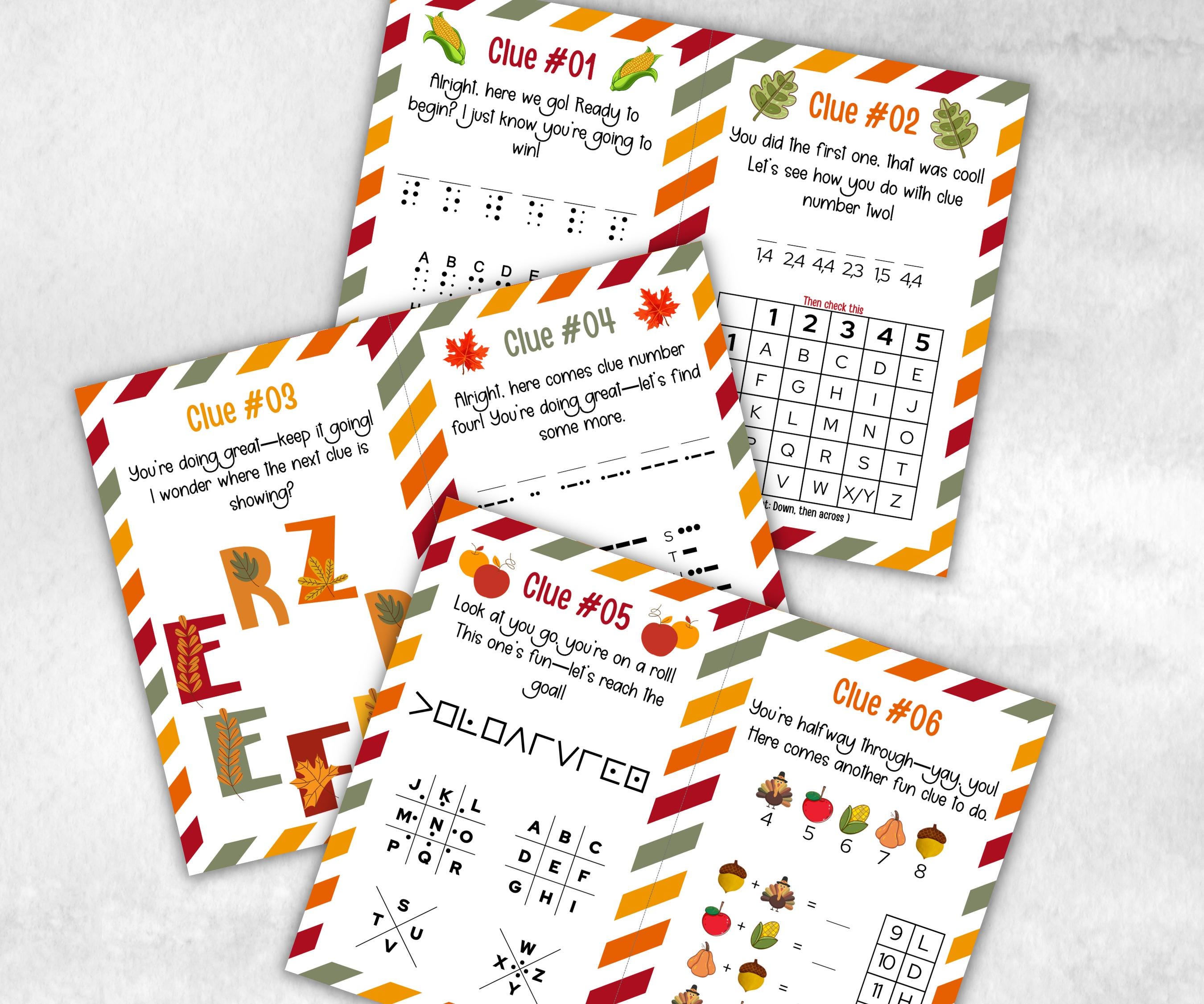 Thanksgiving Treasure Hunt Game, Printable Turkey hunt, Indoor adventure, Fall Autumn activity, Friendsgiving game, Family Holiday Quiz-Thanksgiving -TheHustlingCatLady-Party Games