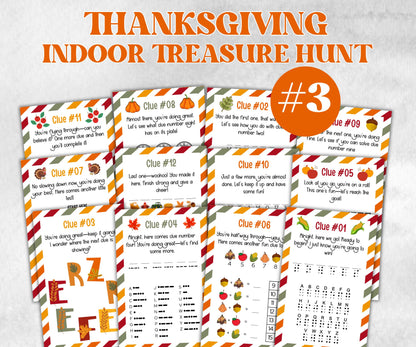 Thanksgiving Treasure Hunt Game, Printable Turkey hunt, Indoor adventure, Fall Autumn activity, Friendsgiving game, Family Holiday Quiz-Thanksgiving -TheHustlingCatLady-Party Games