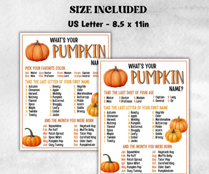 Whats Your Pumpkin Name Game, Kids Thanksgiving theme party, Pumpkin fall festival Birthday Party, Pumpkin Party Game, Pumpkin name card-Thanksgiving -TheHustlingCatLady-Party Games
