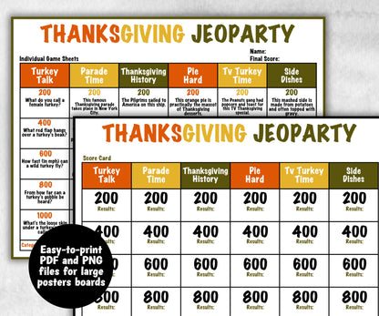 Thanksgiving Jeopardy Trivia Party, Printable Adult & Teen Activity, Thanksgiving Quiz, Group Game Show, Fall Party activity, Family Feud-Thanksgiving -TheHustlingCatLady-Party Games