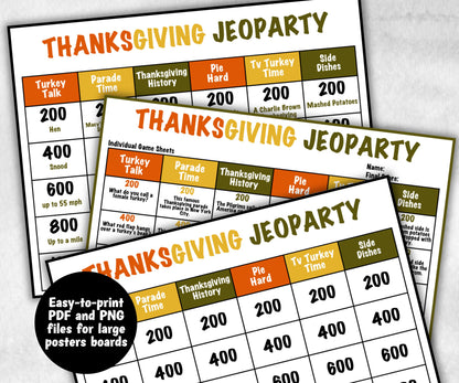 Thanksgiving Jeopardy Trivia Party, Printable Adult & Teen Activity, Thanksgiving Quiz, Group Game Show, Fall Party activity, Family Feud-Thanksgiving -TheHustlingCatLady-Party Games