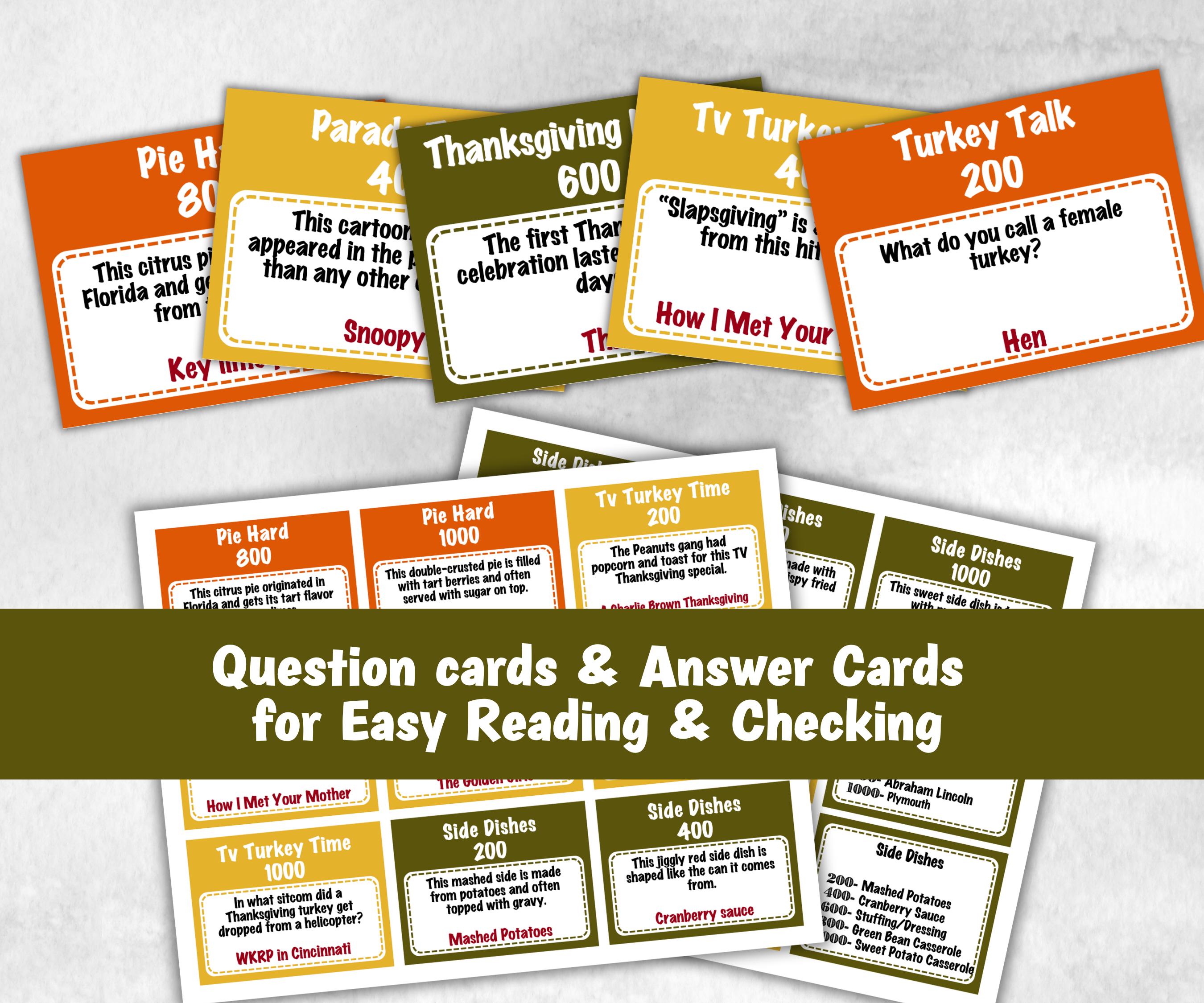 Thanksgiving Jeopardy Trivia Party, Printable Adult & Teen Activity, Thanksgiving Quiz, Group Game Show, Fall Party activity, Family Feud-Thanksgiving -TheHustlingCatLady-Party Games