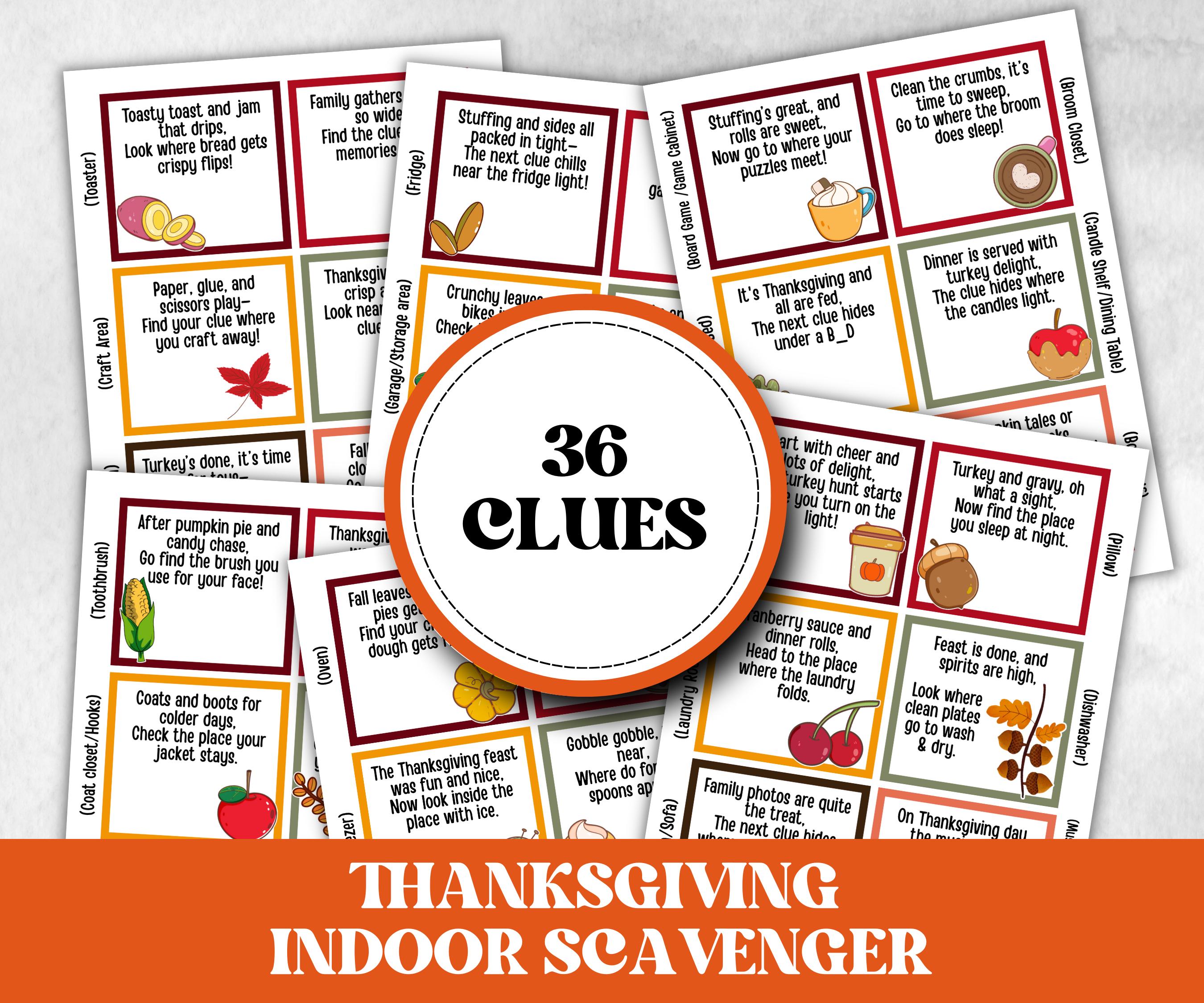 Thanksgiving Indoor Scavenger Hunt Game, Printable Riddle Quiz, Adventure for Kid, Fall Autumn activity, Friendsgiving game, Family Holiday-Thanksgiving -TheHustlingCatLady-Party Games