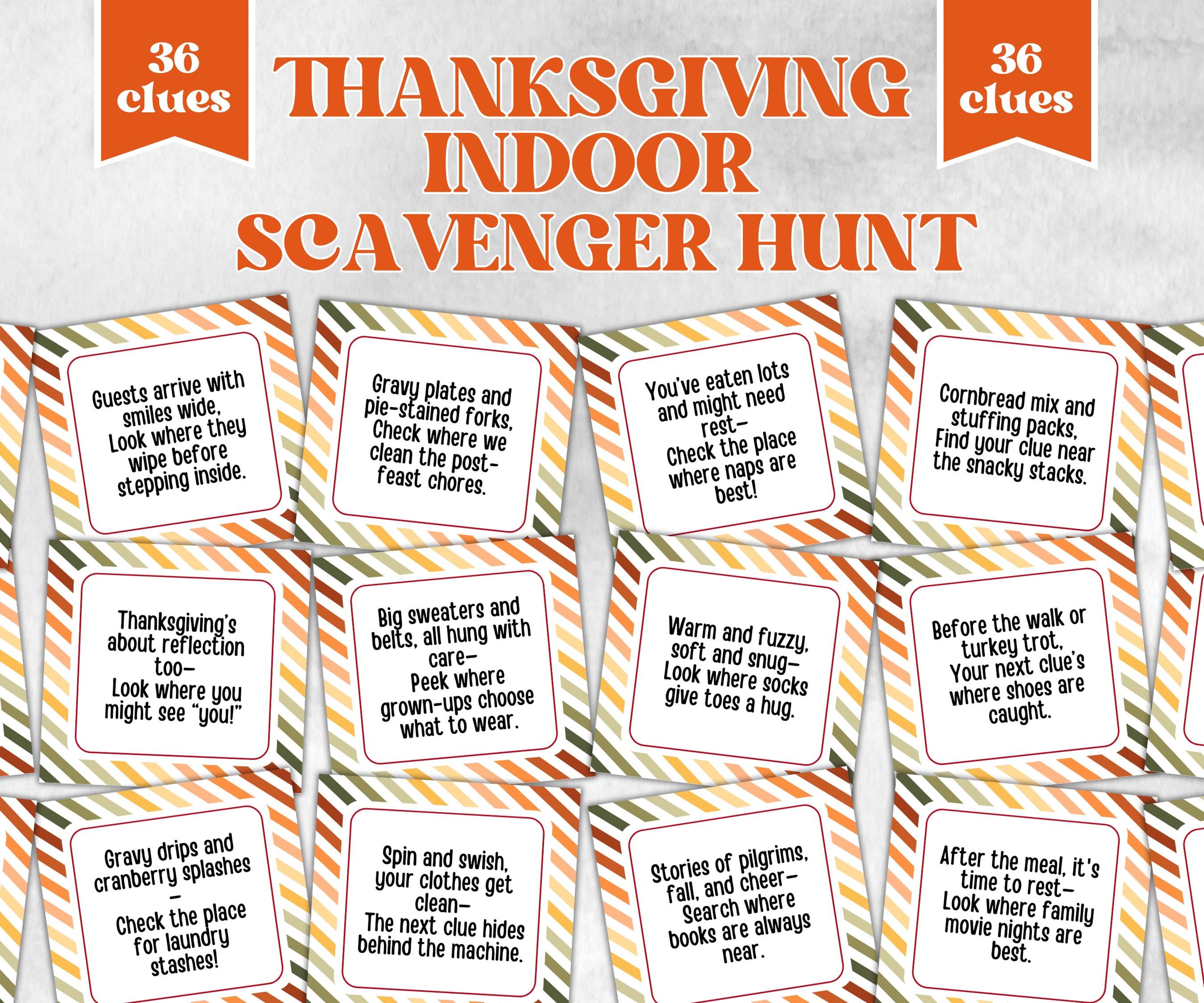 Friendsgiving Indoor Scavenger Hunt Game, Printable Riddle Quiz, Adventure for Kid, Fall Autumn activity, Friendsgiving game, Family Holiday-Thanksgiving -TheHustlingCatLady-Party Games