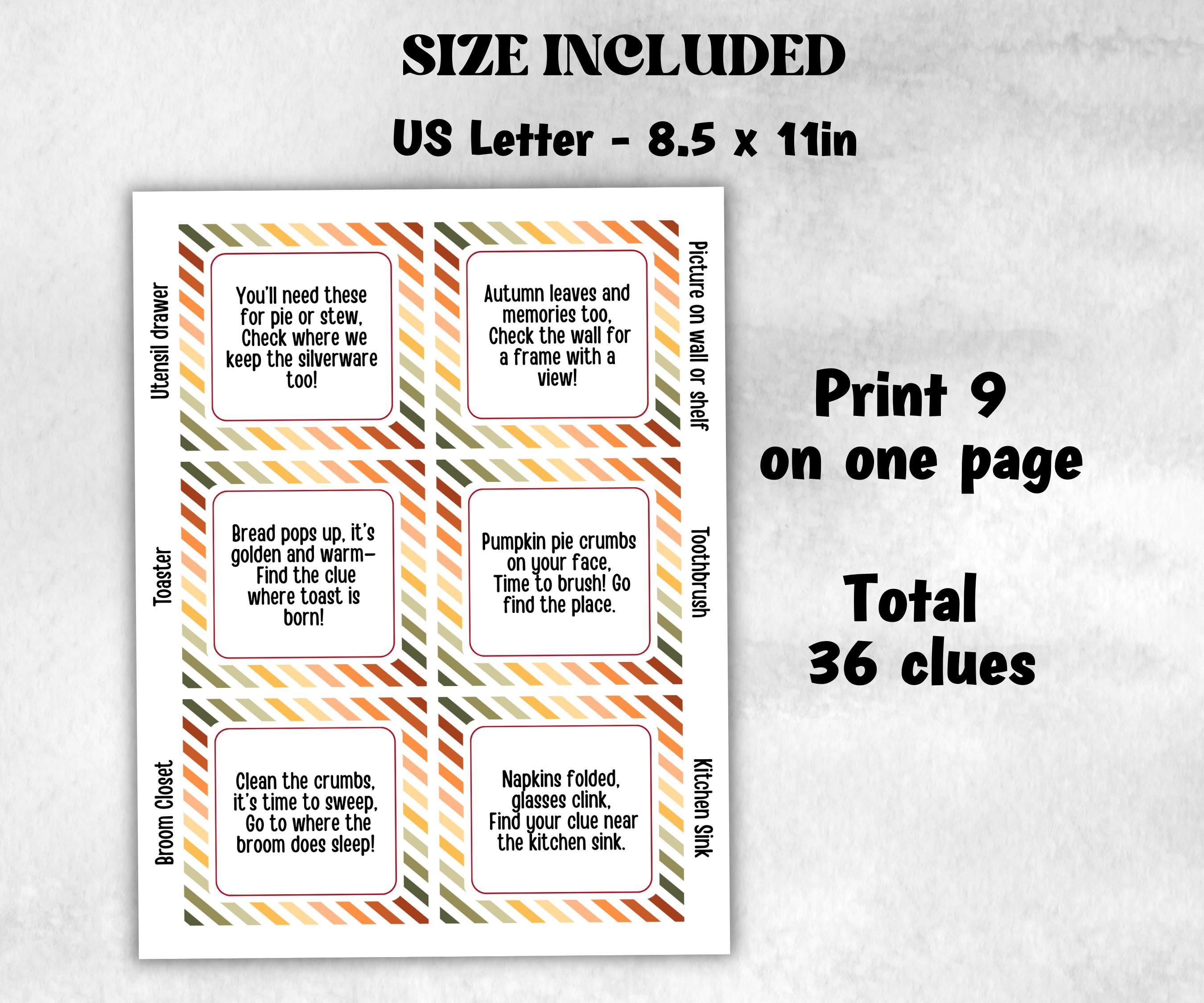 Friendsgiving Indoor Scavenger Hunt Game, Printable Riddle Quiz, Adventure for Kid, Fall Autumn activity, Friendsgiving game, Family Holiday-Thanksgiving -TheHustlingCatLady-Party Games