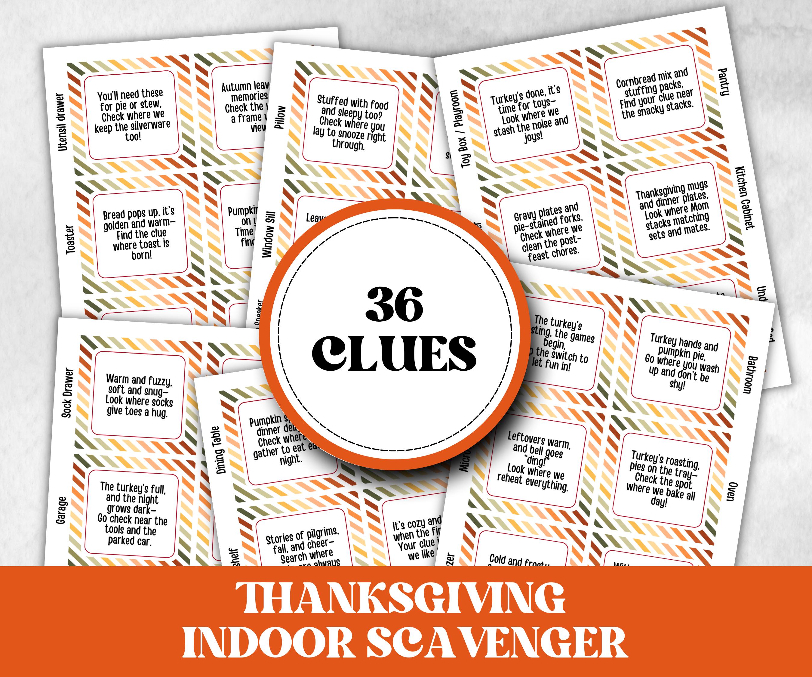 Friendsgiving Indoor Scavenger Hunt Game, Printable Riddle Quiz, Adventure for Kid, Fall Autumn activity, Friendsgiving game, Family Holiday-Thanksgiving -TheHustlingCatLady-Party Games