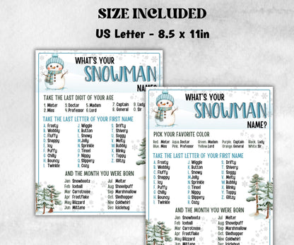 Whats Your Snowman Name Game, Office Party Game, Snowman Name Tags, Icebreaker Game, Whats Your Snowman Name game, Name the Snowman Game-Christmas -TheHustlingCatLady-Party Games