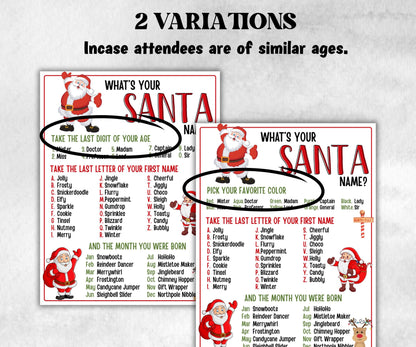Santa name tag game, Santa name board sign, Santa name generator, Christmas Kids activities, Holiday party games, What's Your Santa name-Christmas -TheHustlingCatLady-Stickers, Labels & Tags