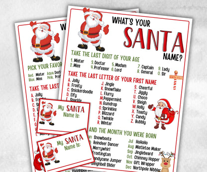 Santa name tag game, Santa name board sign, Santa name generator, Christmas Kids activities, Holiday party games, What's Your Santa name-Christmas -TheHustlingCatLady-Stickers, Labels & Tags