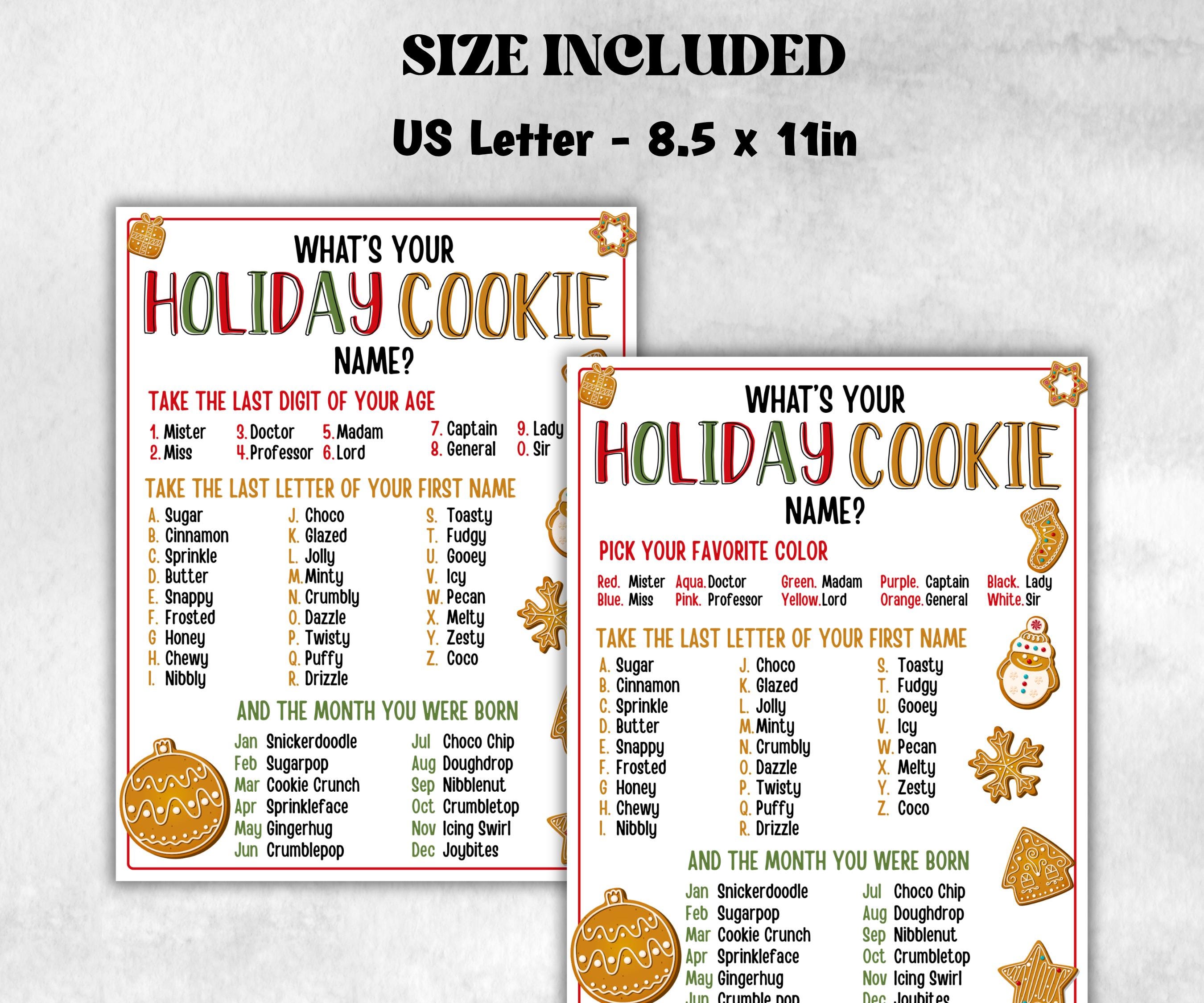Holiday Cookie name tag game, Cookie name board sign, Name generator, Christmas Kids activities, Holiday party game, What's Your Cookie name-Christmas -TheHustlingCatLady-Stickers, Labels & Tags