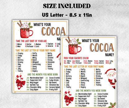 Hot Cocoa name tag game, Cocoa name board sign, name generator, Christmas Kids activities, Holiday party games, What's Your Hot Cocoa name-Christmas -TheHustlingCatLady-Stickers, Labels & Tags
