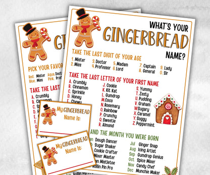 Gingerbread name tag, Gingerbread name board sign, name generator, Xmas Kids activities, Holiday party games, What's Your gingerbread name-Christmas -TheHustlingCatLady-Stickers, Labels & Tags