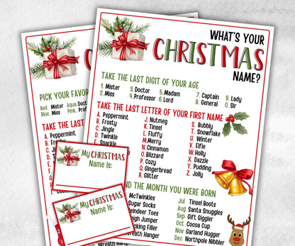 Christmas name tag, Christmas name board sign, name generator, Xmas Kids activities, Holiday party games, What's Your Christmas name game-Christmas -TheHustlingCatLady-Stickers, Labels & Tags