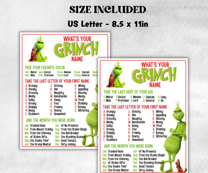 What's Your Grinch name, Grinch name tag, Grinch name board sign, name generator, Christmas Kids activities, Holiday party game, Grinchmas-Christmas -TheHustlingCatLady-Stickers, Labels & Tags