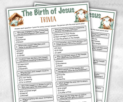 The Birth Of Jesus Printable Trivia for kid, Old Testament Activity, Sunday School Bible Game, Church Fundraiser game, Adult Teen Icebreaker-Office Supplies -TheHustlingCatLady-Party Games
