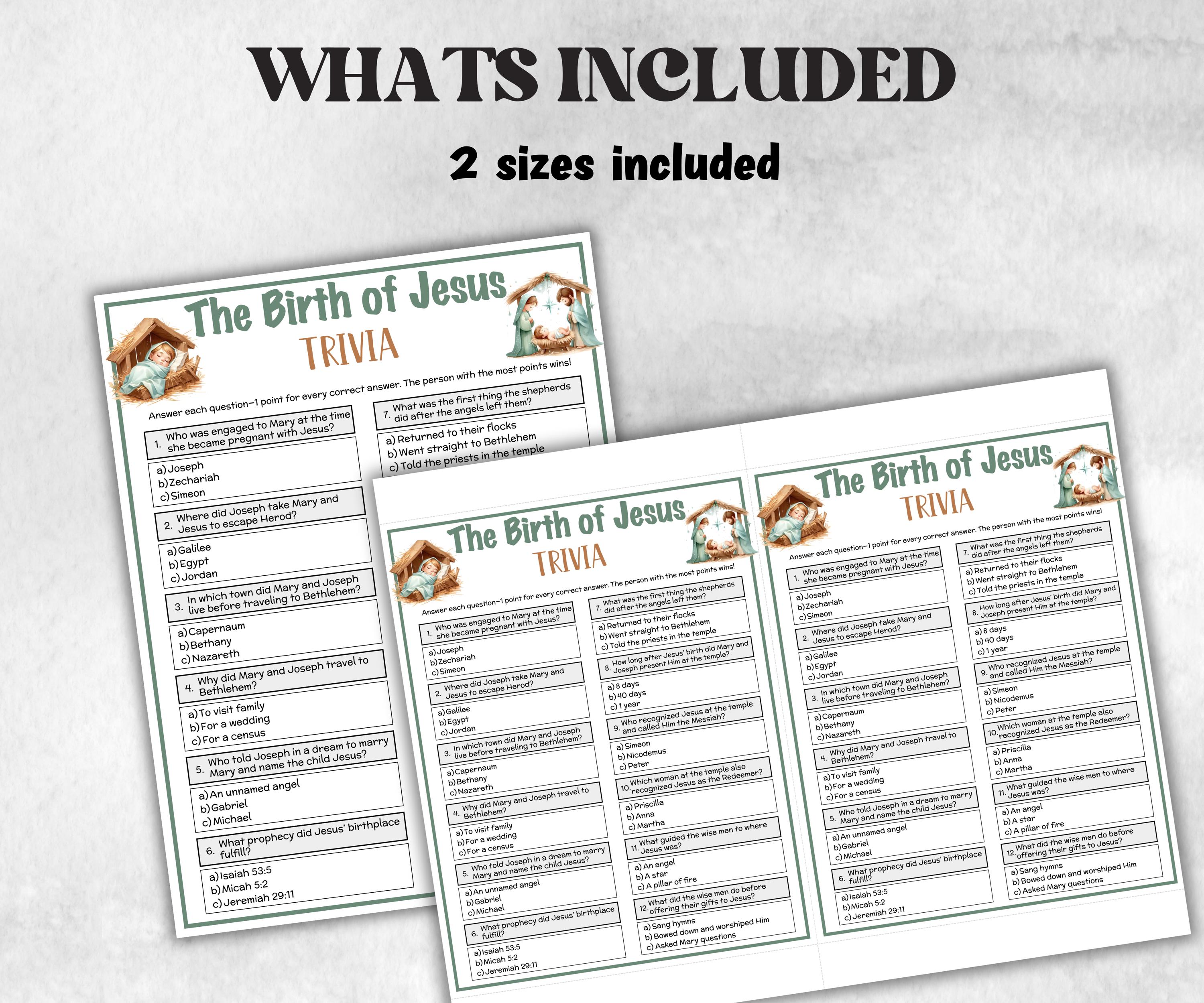 The Birth Of Jesus Printable Trivia for kid, Old Testament Activity, Sunday School Bible Game, Church Fundraiser game, Adult Teen Icebreaker-Office Supplies -TheHustlingCatLady-Party Games