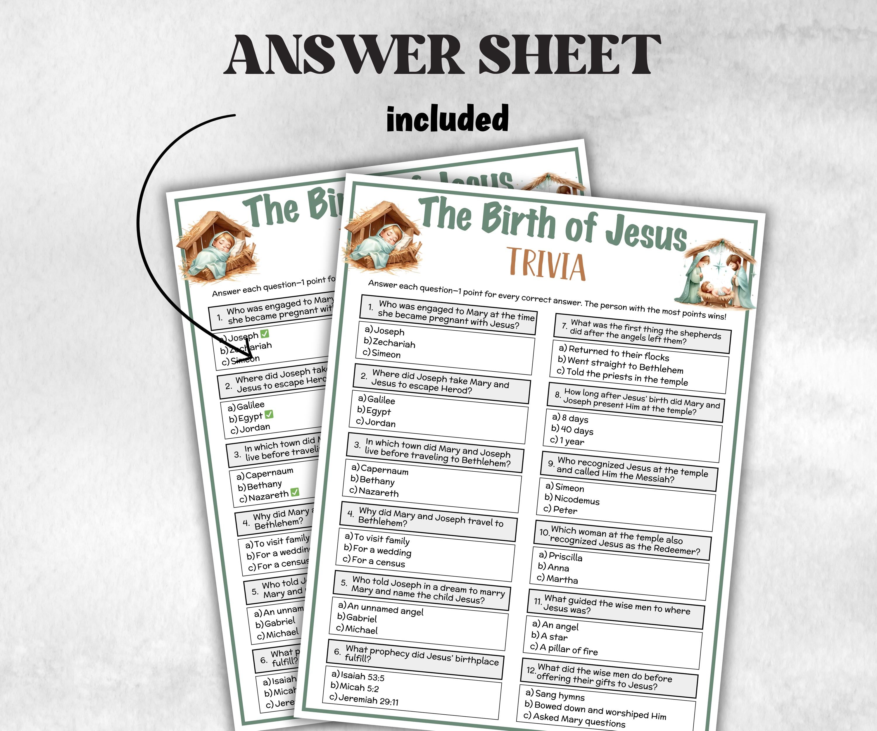 The Birth Of Jesus Printable Trivia for kid, Old Testament Activity, Sunday School Bible Game, Church Fundraiser game, Adult Teen Icebreaker-Office Supplies -TheHustlingCatLady-Party Games