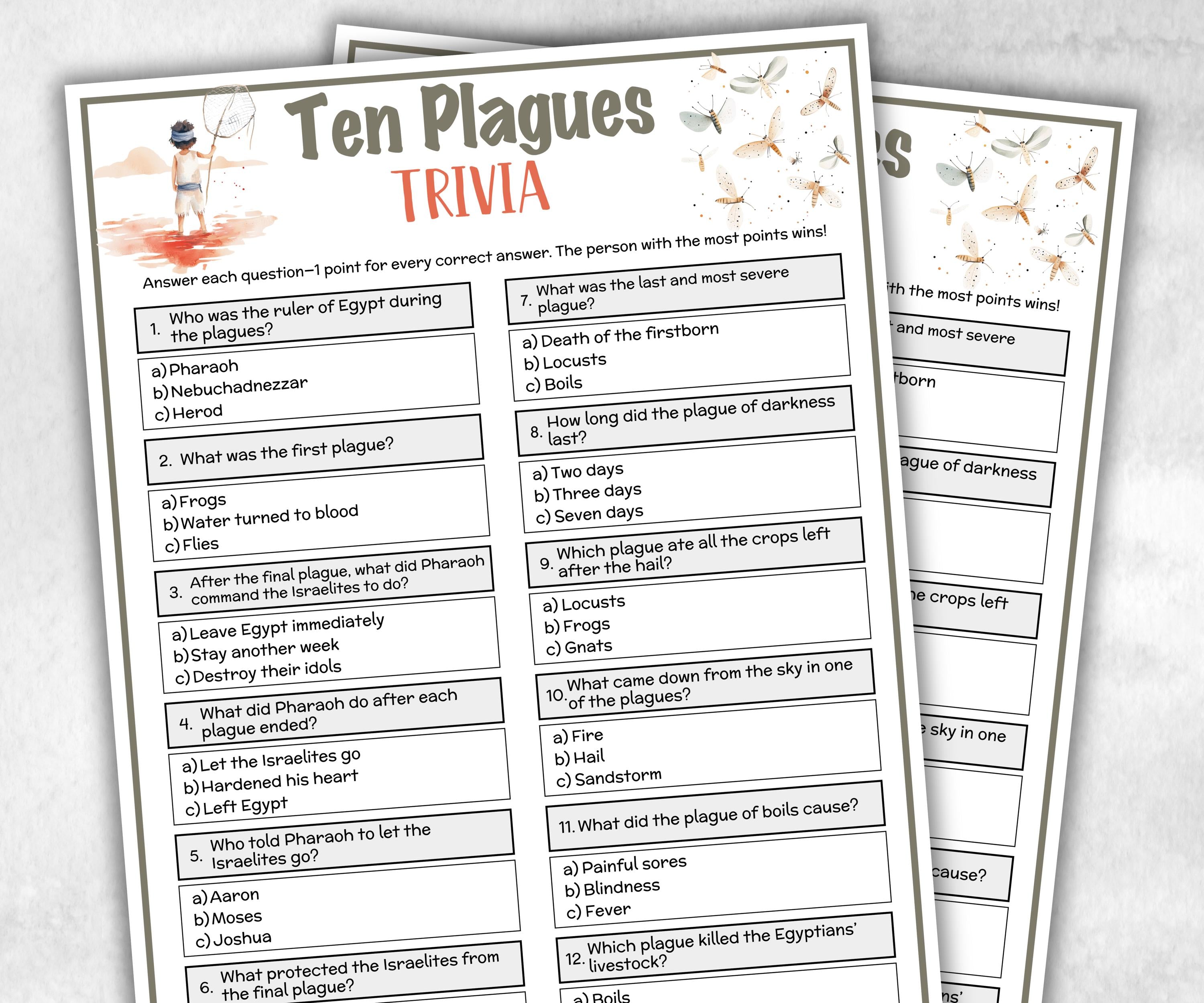 Ten Plagues Printable Trivia for kid, Old Testament Activity, Sunday School Bible Game, Church Fundraiser game, Adult Teen church Icebreaker-Office Supplies -TheHustlingCatLady-Party Games