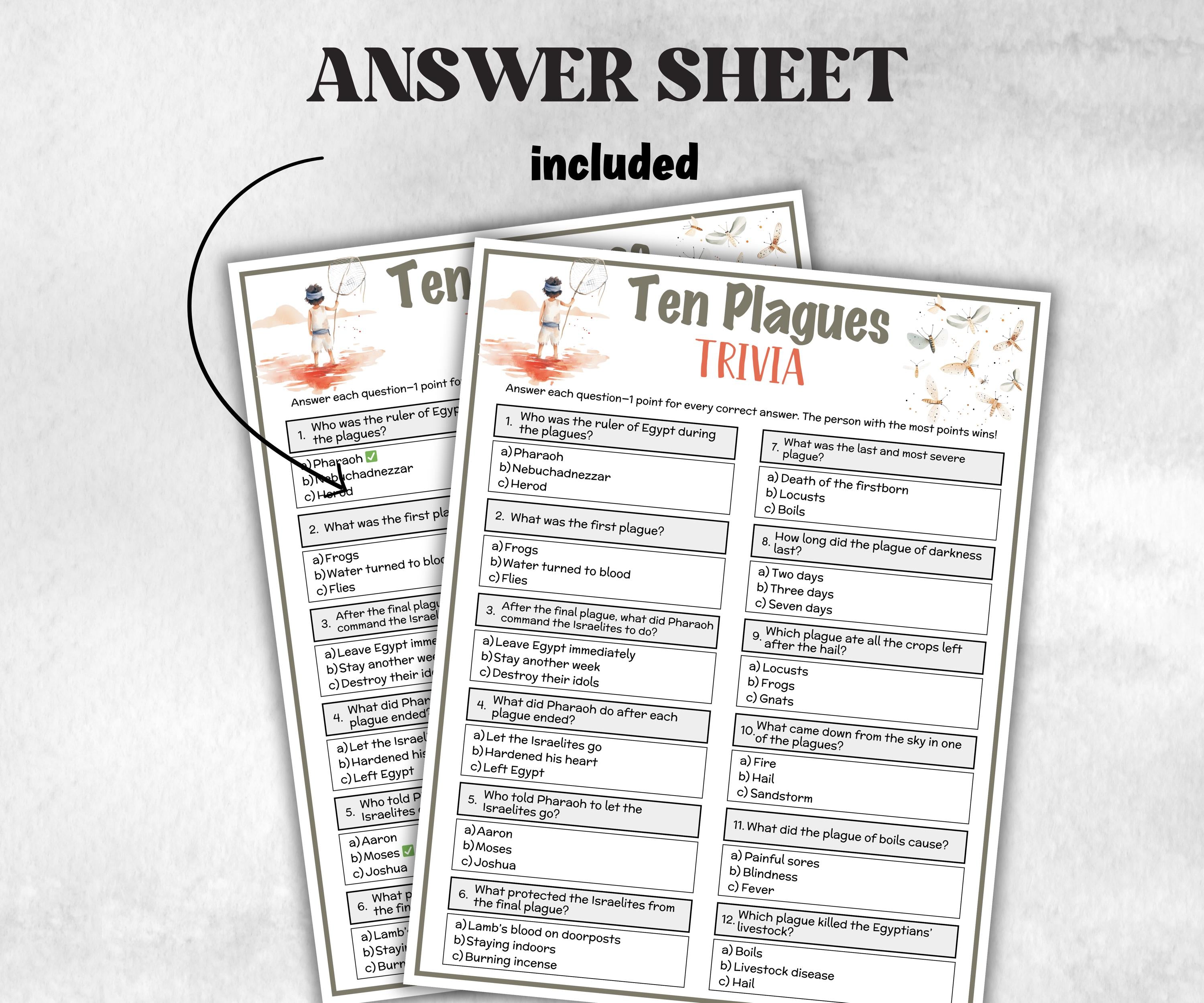 Ten Plagues Printable Trivia for kid, Old Testament Activity, Sunday School Bible Game, Church Fundraiser game, Adult Teen church Icebreaker-Office Supplies -TheHustlingCatLady-Party Games