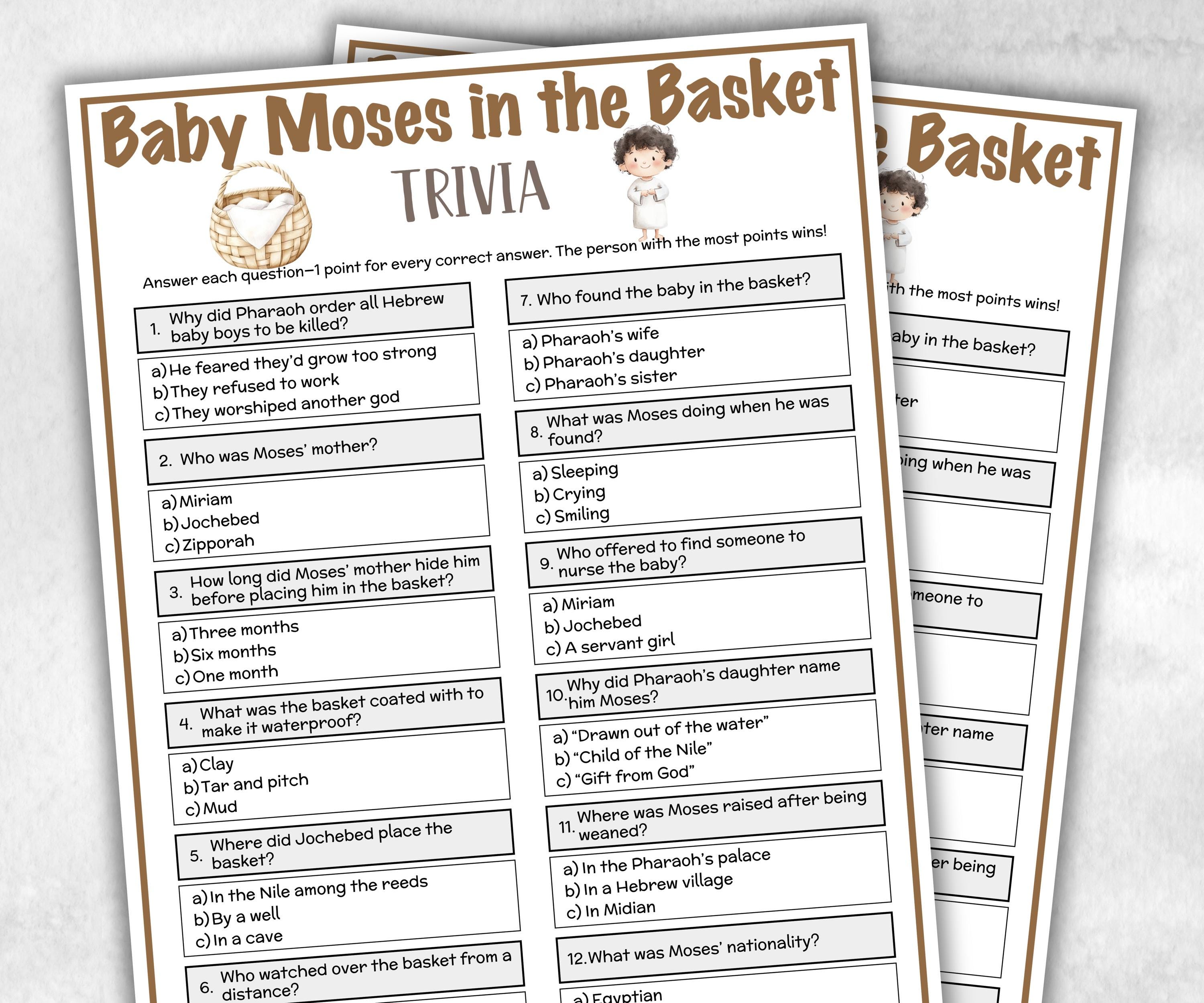 Baby Moses in Basket Printable Trivia for kid, Old Testament Activity, Classroom Christmas, Church Fundraiser, Adult Teen Church Icebreaker-Office Supplies -TheHustlingCatLady-Party Games
