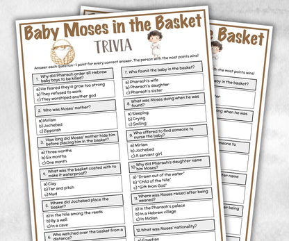 Baby Moses in Basket Printable Trivia for kid, Old Testament Activity, Classroom Christmas, Church Fundraiser, Adult Teen Church Icebreaker-Office Supplies -TheHustlingCatLady-Party Games