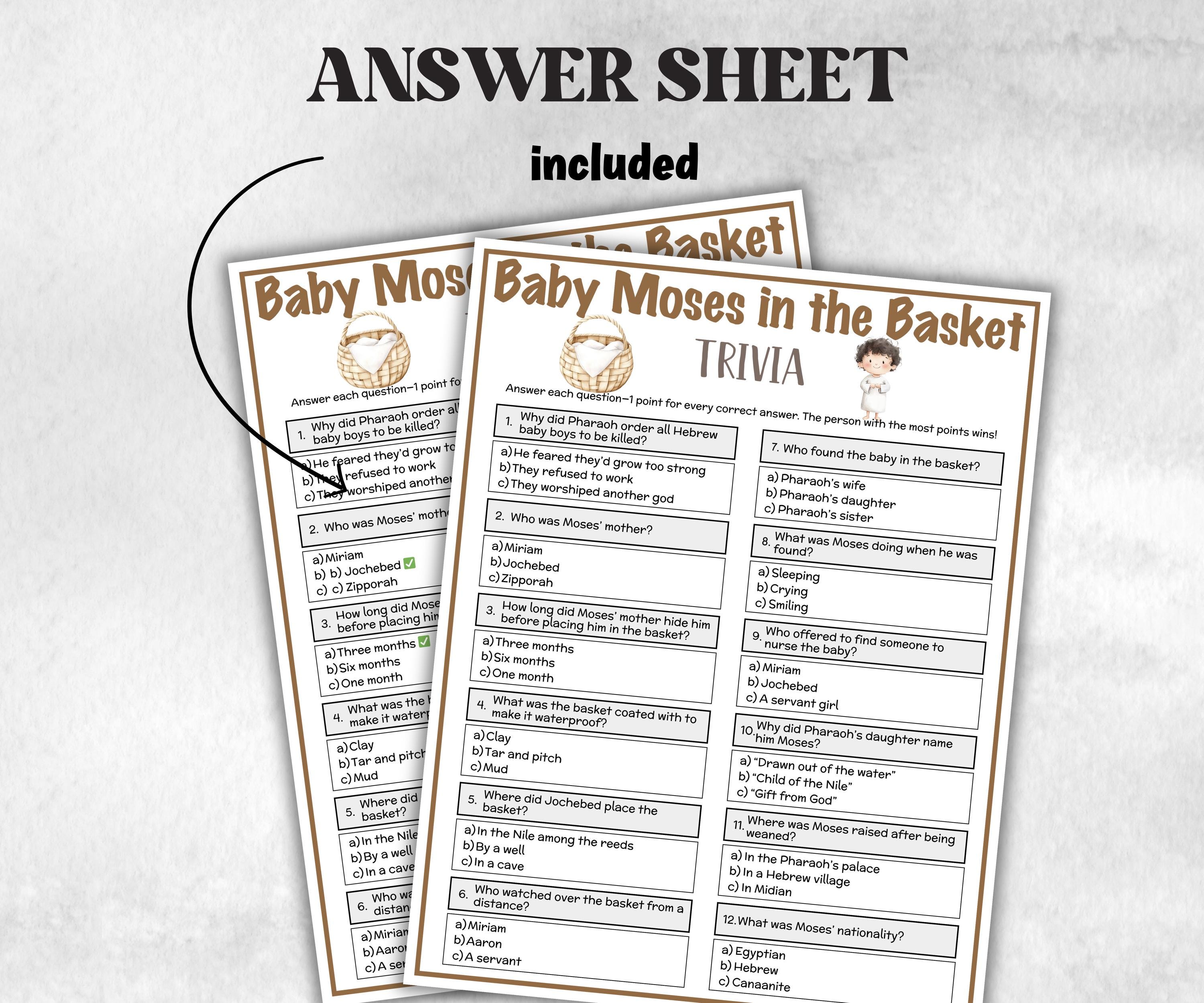 Baby Moses in Basket Printable Trivia for kid, Old Testament Activity, Classroom Christmas, Church Fundraiser, Adult Teen Church Icebreaker-Office Supplies -TheHustlingCatLady-Party Games