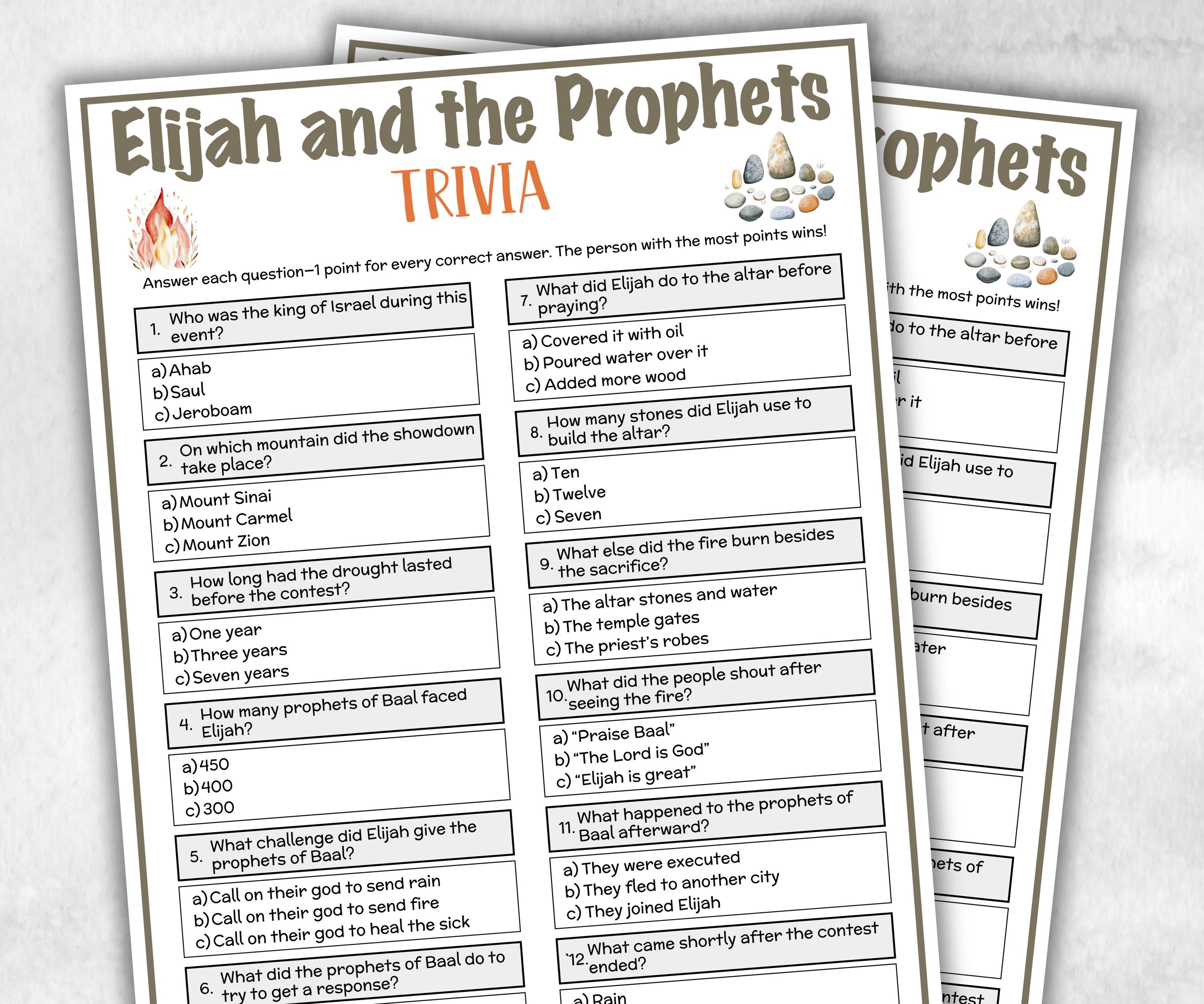 Elijah and Prophets Printable Trivia for kid, Old Testament Activity, Classroom Christmas, Church Fundraiser, Adult Teen church Icebreaker-Office Supplies -TheHustlingCatLady-Party Games