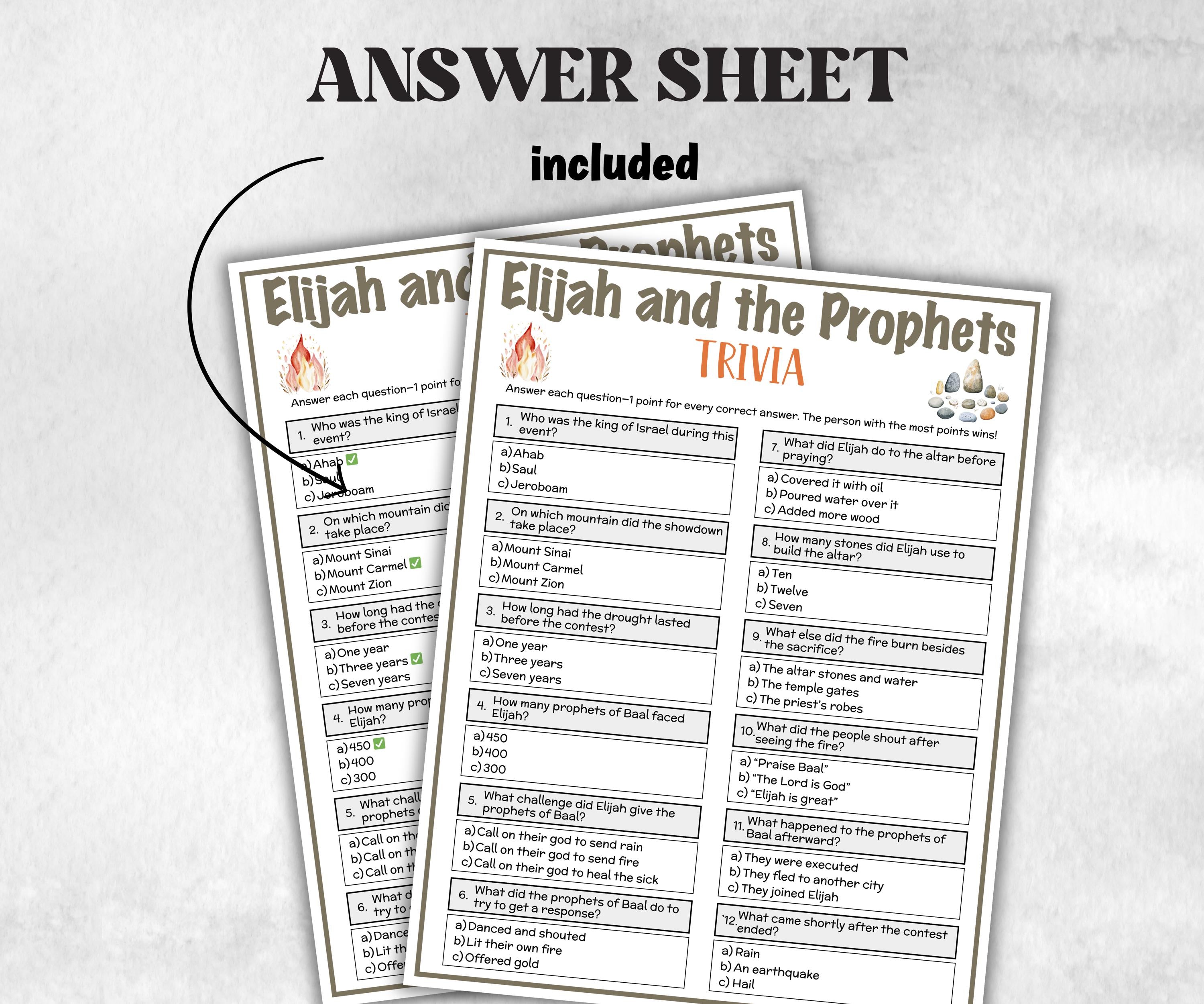 Elijah and Prophets Printable Trivia for kid, Old Testament Activity, Classroom Christmas, Church Fundraiser, Adult Teen church Icebreaker-Office Supplies -TheHustlingCatLady-Party Games