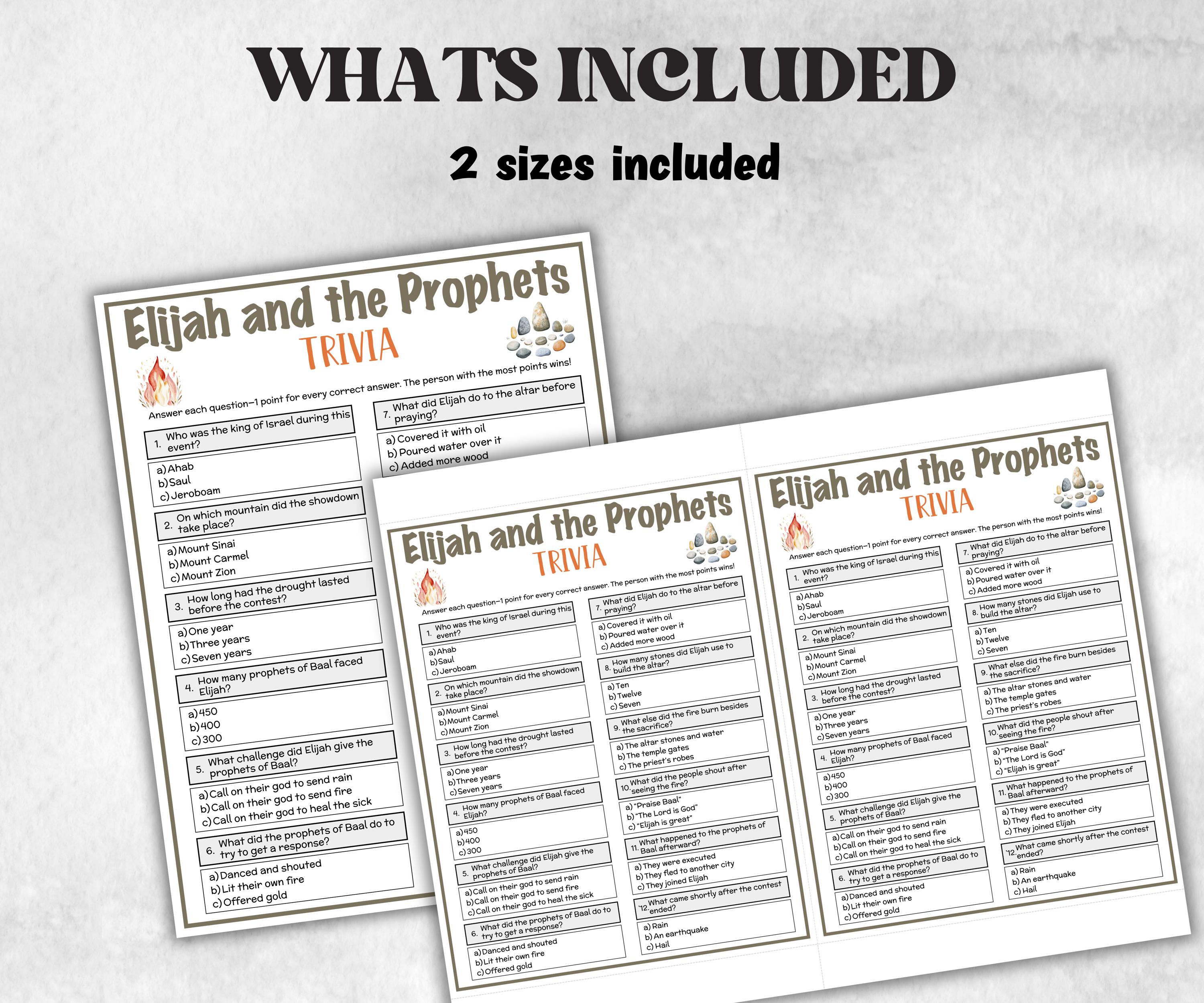 Elijah and Prophets Printable Trivia for kid, Old Testament Activity, Classroom Christmas, Church Fundraiser, Adult Teen church Icebreaker-Office Supplies -TheHustlingCatLady-Party Games