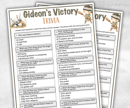 Gideon's Victory Printable Trivia for kid, Old Testament Activity, Classroom Christmas, Church Fundraiser game, Adult Teen church Icebreaker-Office Supplies -TheHustlingCatLady-Party Games